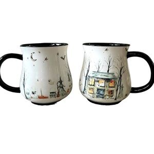 Potter's Studio Halloween Haunted House Ceramic Mug Set of 2 Witch & Ghosts NEW